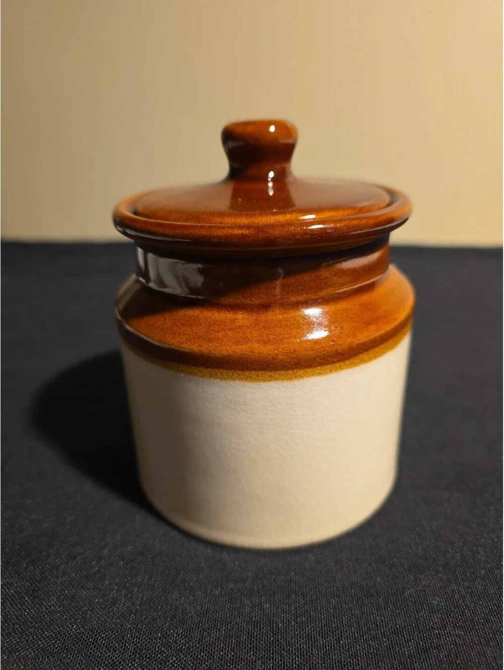 Small Brown Lidded Pottery Crock  5